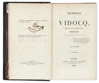 VIDOCQ, FRANCOIS EUGENE. Mémoires de Vidocq, chef de la Police de Surete, jusqen 1827 . . .